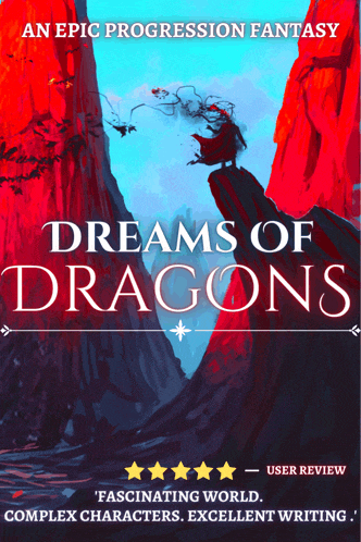 a poster for dreams of dragons shows a man on a cliff