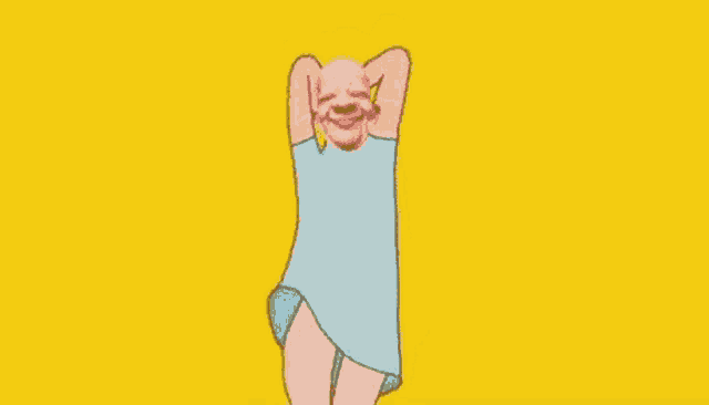 a cartoon man is dancing next to a glass of orange juice .