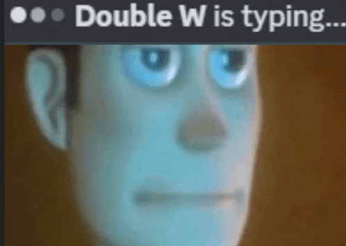 a close up of a toy story character with the words double w is typing below him