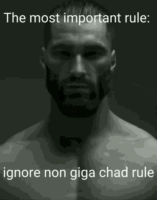 a man with a beard is sitting in a chair with the words " the most important rule ignore non giga chad rule " below him