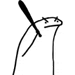 a black and white drawing of a cat holding a knife .