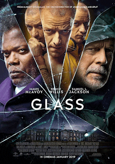 a movie poster for glass features james mcavoy bruce willis samuel jackson and others