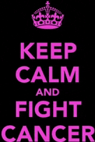 a keep calm and fight cancer poster with a pink crown on a black background