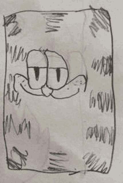 a child 's drawing of a spongebob squarepants character on a piece of paper on a piece of paper .