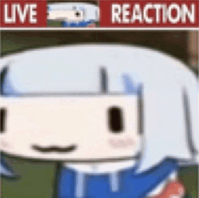 a cartoon character with a mustache and long white hair is standing in front of a live reaction sign .