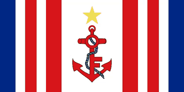 a red white and blue flag with an anchor and a yellow star