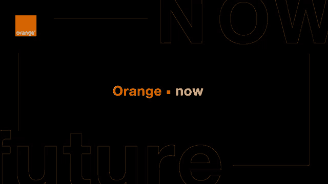 an orange logo on a black background with the words orange now future