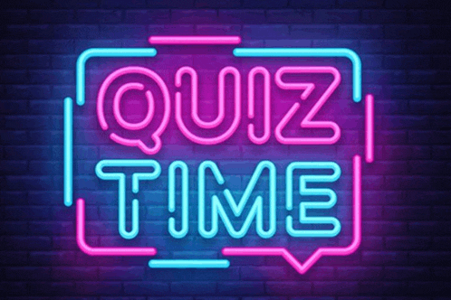 a neon sign on a brick wall says quiz time