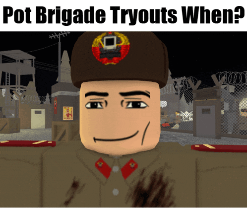 a cartoon of a soldier with the words pot brigade tryouts when