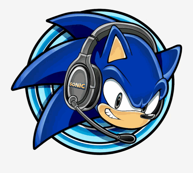 sonic the hedgehog wearing headphones with a microphone