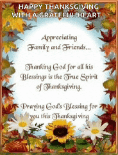 a happy thanksgiving card with flowers and leaves