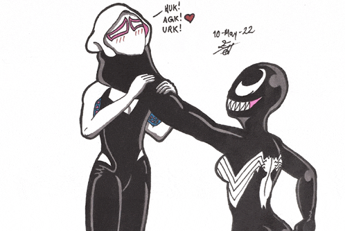 a drawing of spider-woman and venom with the date 10 may-22