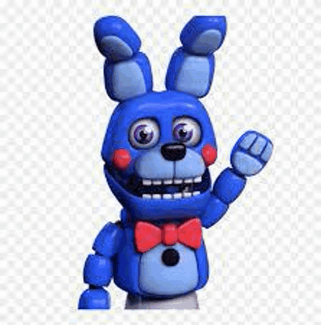 bonnie the bunny from five nights at freddy 's is wearing a bow tie and waving his hand .