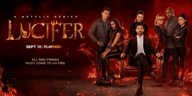 a poster for the netflix series lucifer shows a group of people