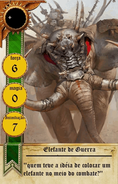 a card with a picture of an elephant and the words elefante de guerra