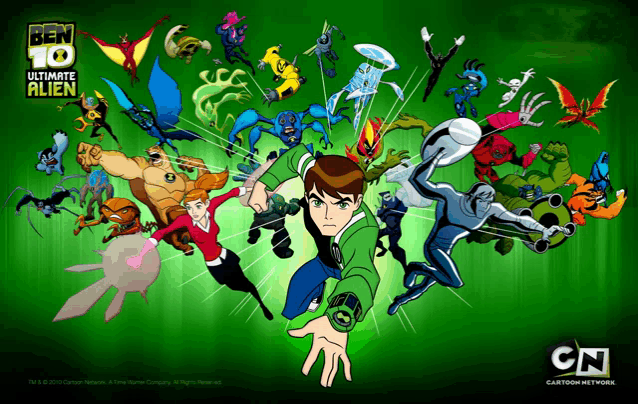 a poster for ben 10 ultimate alien with cartoon network