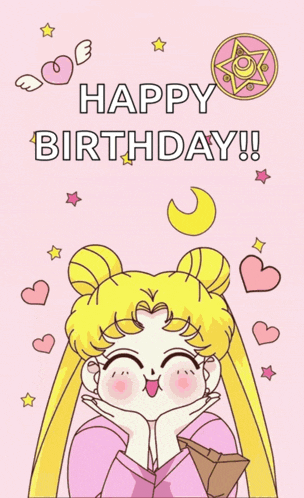 a happy birthday greeting card with a sailor moon character