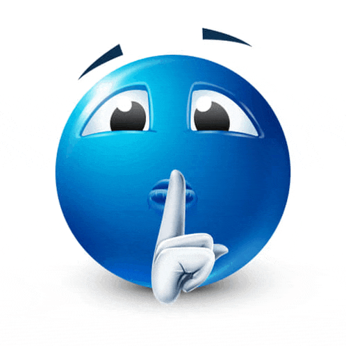 a blue smiley face is making a silence gesture