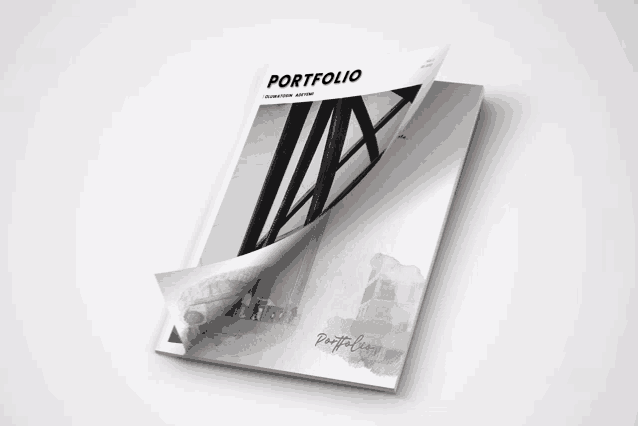 a book is opened to a page that says portfolio