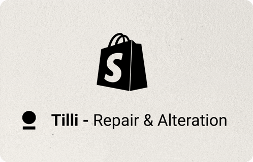 a logo for tilli repair & alteration with a shopping bag