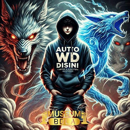 a man in a hoodie with the words auto wd disini written on it