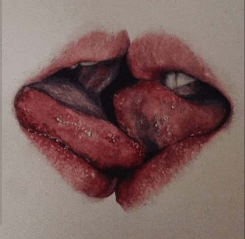 a drawing of a woman 's lips with their tongues out