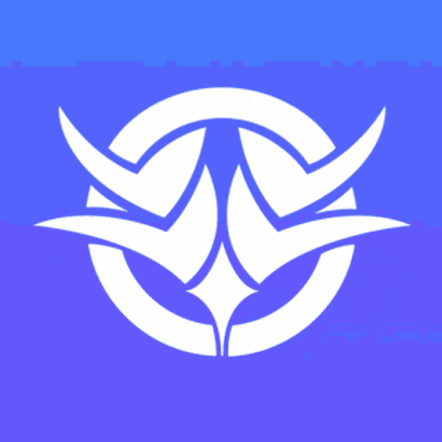 a purple and blue background with a white symbol in the center