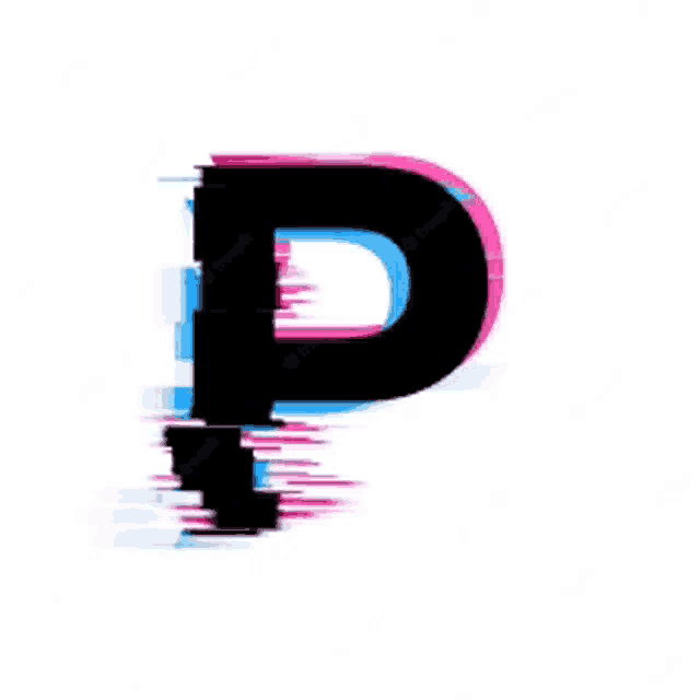 a letter p with a glitch effect on a white background .