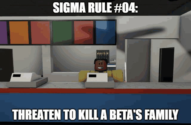 sigma rule # 04 threaten to kill a beta 's family is displayed