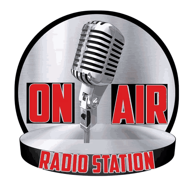 on air radio station logo with a silver microphone