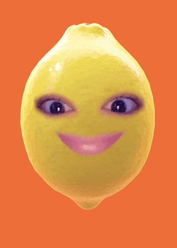 a lemon with a smiley face on it against an orange background