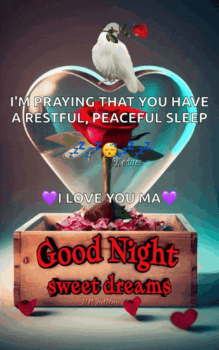 a good night sweet dreams message with a heart shaped vase