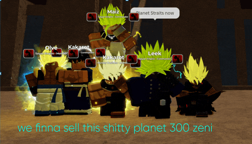 a screenshot of a video game with the words we finna sell this shitty planet 300 zeni at the bottom