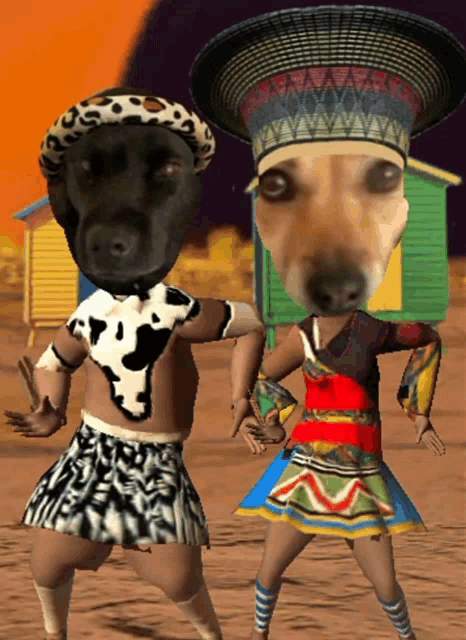 a dog and a woman are dancing together with their faces on their heads