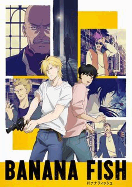 a poster for the anime banana fish shows a man holding a gun .