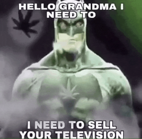 a picture of a batman with a marijuana leaf on his chest