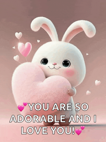 a picture of a bunny holding a heart with the words " you are so adorable and i love you "