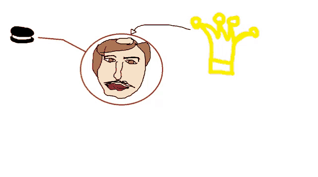 a drawing of a man 's face with a mustache and a crown