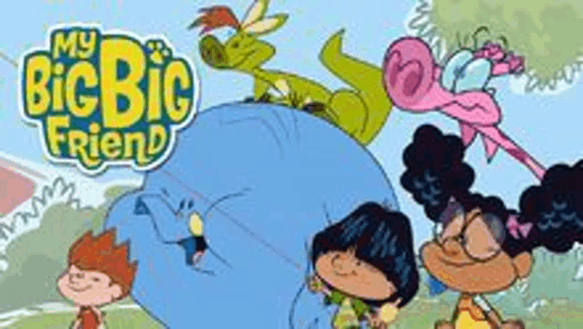 a group of children are standing next to each other in a cartoon called my big big friend