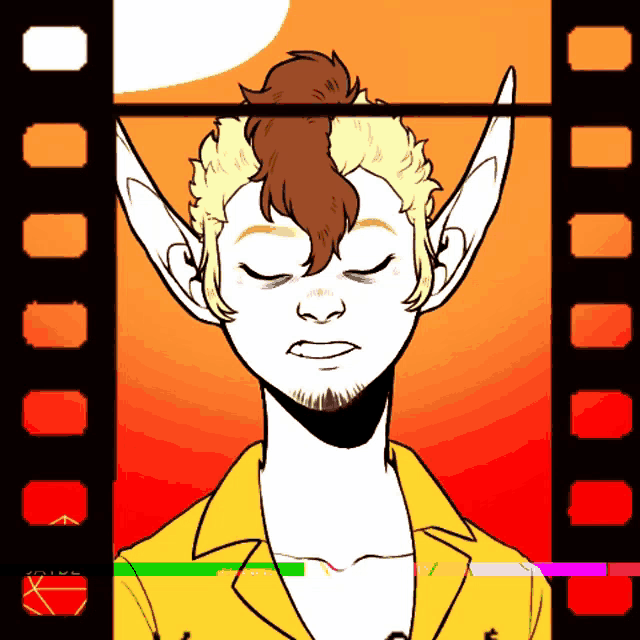 a drawing of a man with a yellow shirt and ears