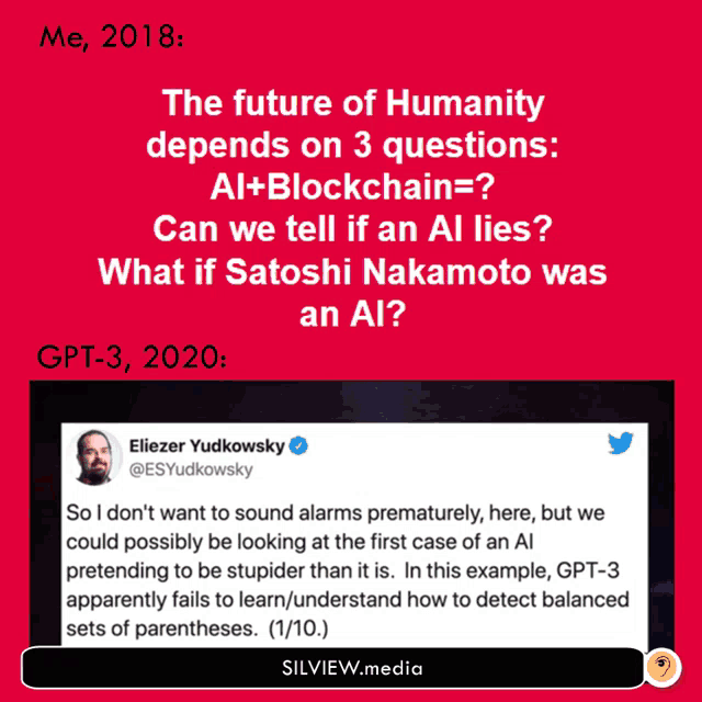 the future of humanity depends on 3 questions : al + blockchain = can we tell if an al lies what if satoshi nakamoto was an ai