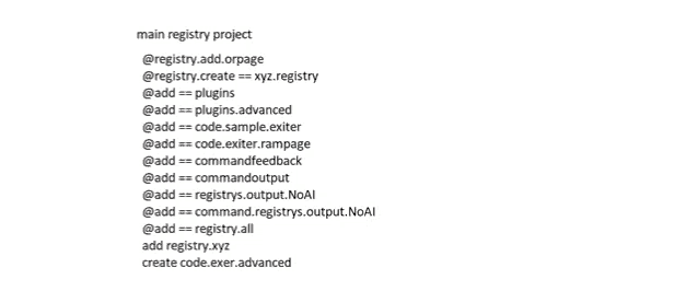 a list of commands for the main registry project is shown