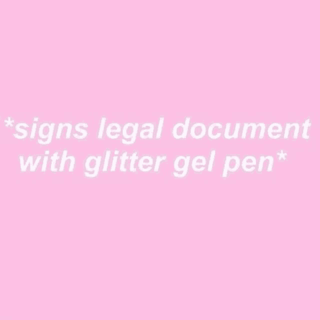 signs legal document with glitter gel pen *