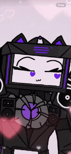 a drawing of a robot with a purple heart on its face