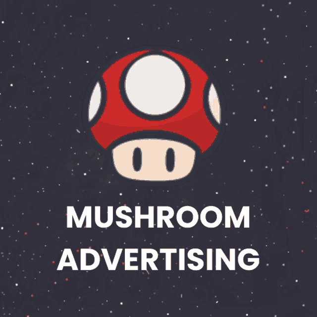 a logo for mushroom advertising with a red mushroom