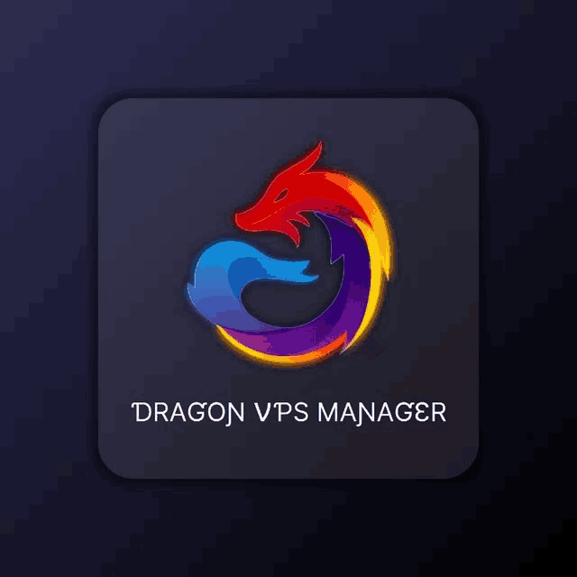 a logo for dragon vps manager with a colorful dragon on a dark background