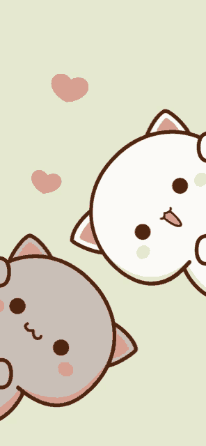 two cartoon cats are standing next to each other with hearts flying around them