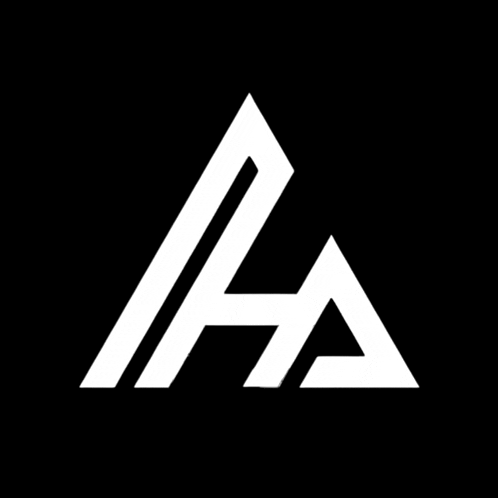 a white triangle on a black background with the letter a on it