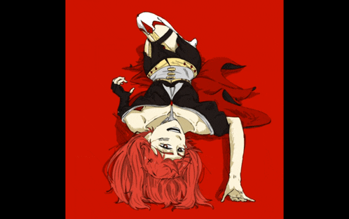 a drawing of a girl with red hair laying on her back