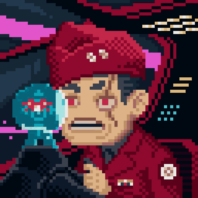 a pixel art of a man with a red hat